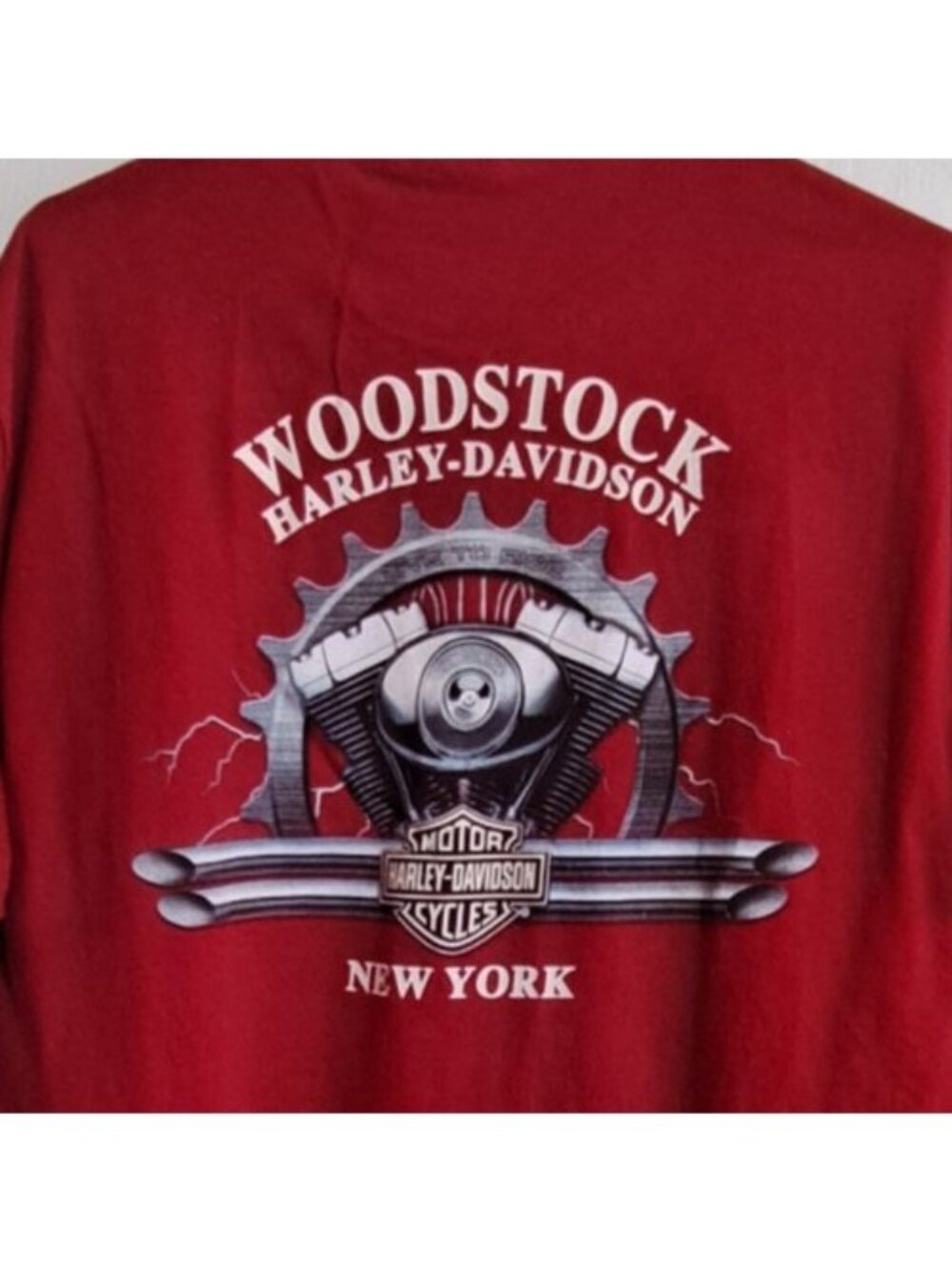 Harley-Davidson Men's L Red Short Sleeve Shirt Woodstock NY FLAW!